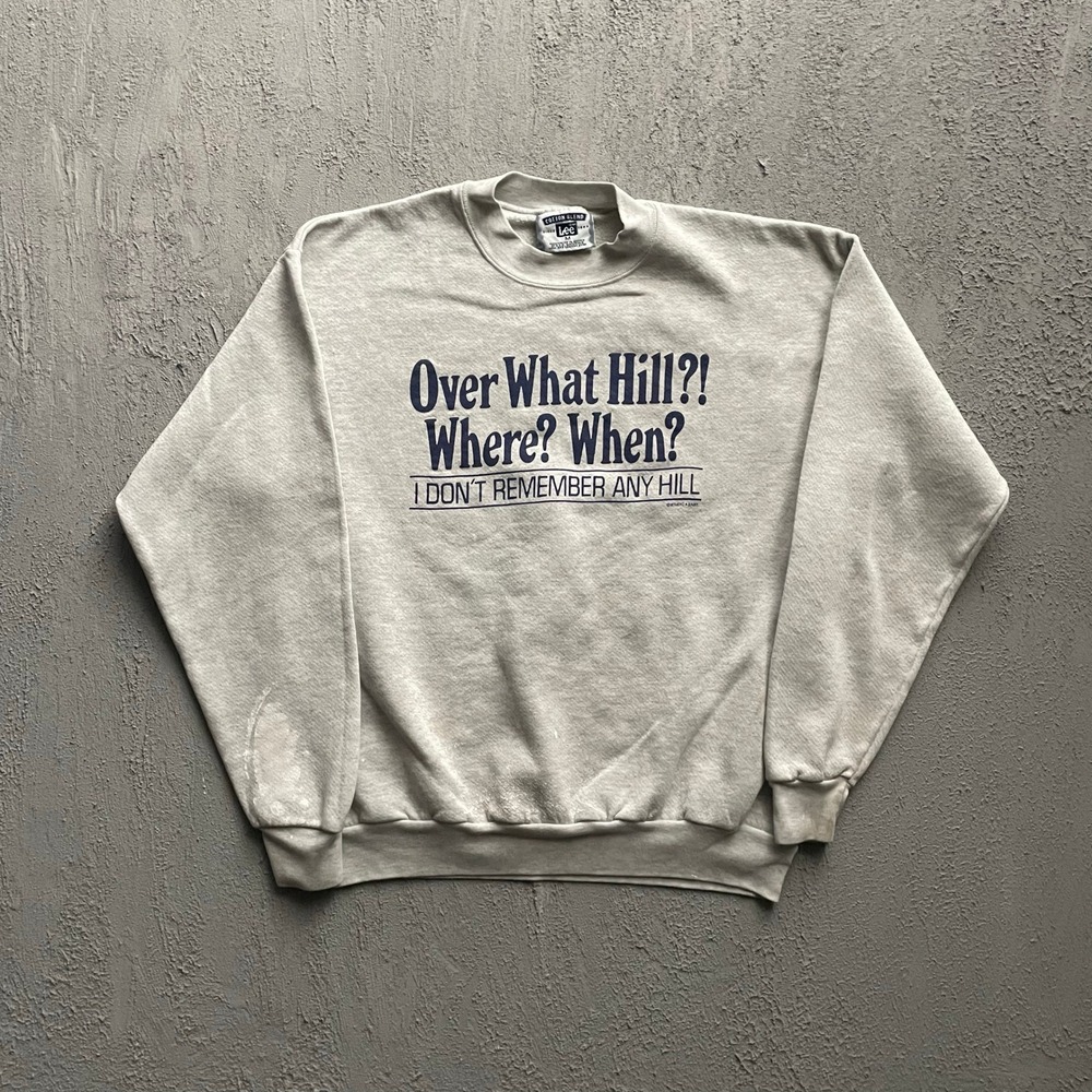 Vintage Over What Hill Graphic Sweatshirt Mens Medium Grey 90s Lee